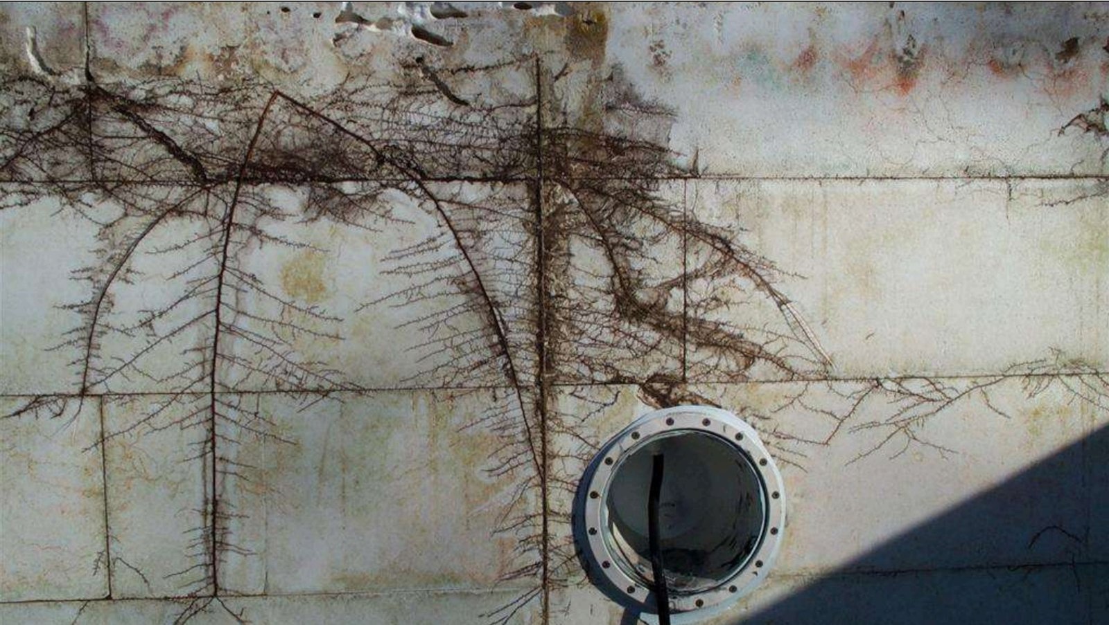 Racines visibles au contact d'une paroi de piscine